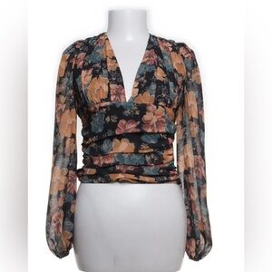 Nasty Gal Floral Deep-V Open Back Top - Size 6